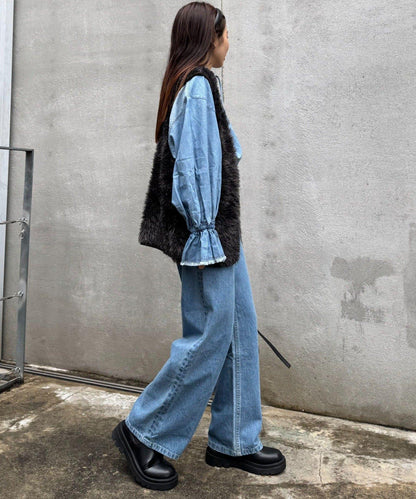 混色人造毛拉鍊針織馬甲