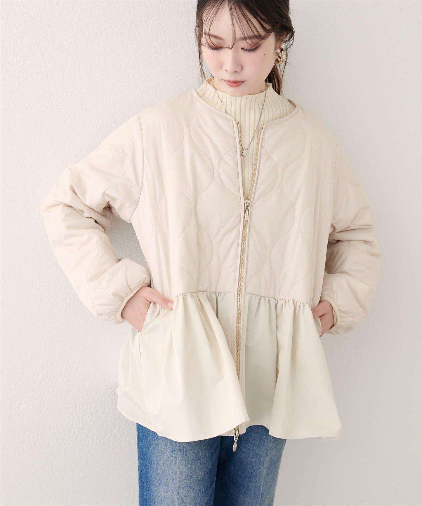 菱格絎縫荷葉邊短外套