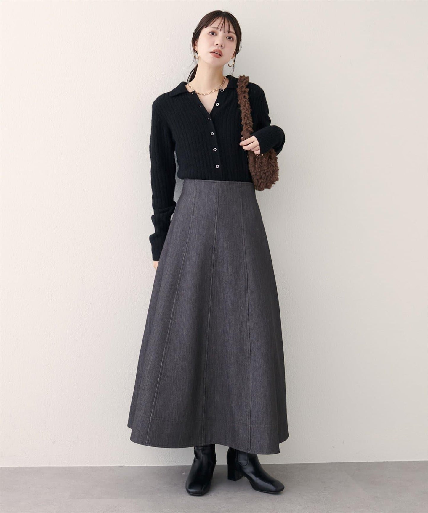 寬幅拼接下襬喇叭裙