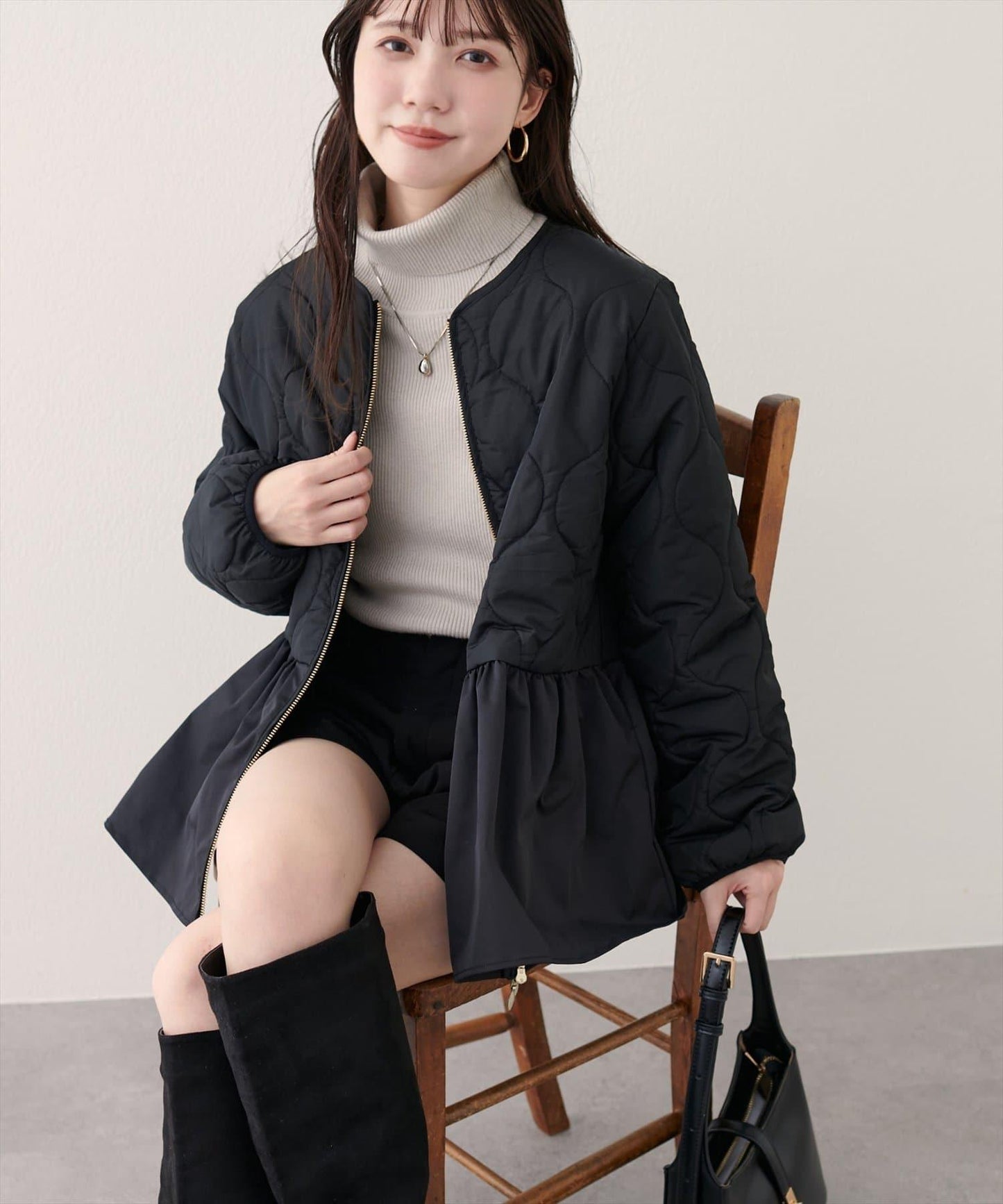 菱格絎縫荷葉邊短外套