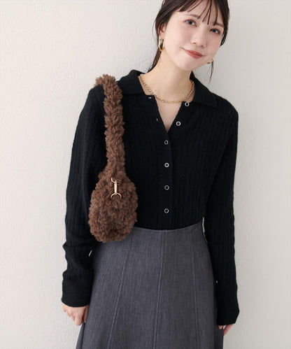 仿馬海毛翻領針織衫