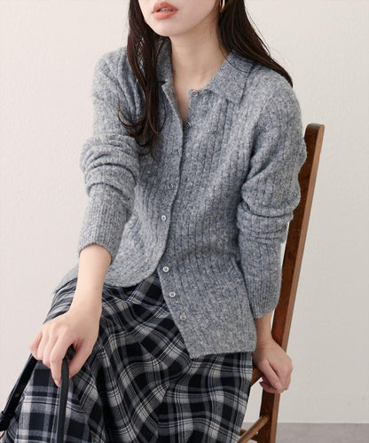 仿馬海毛翻領針織衫