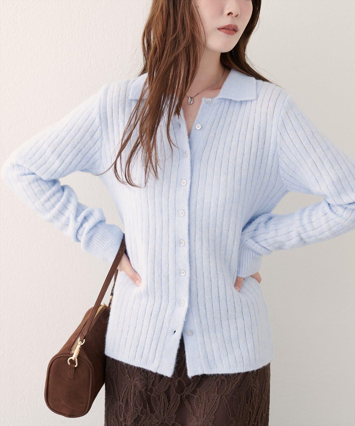 仿馬海毛翻領針織衫