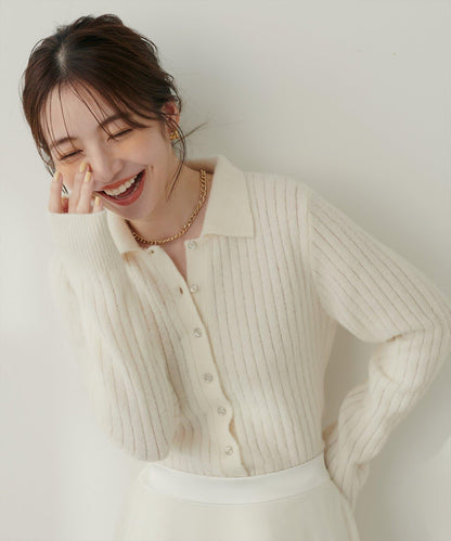 仿馬海毛翻領針織衫