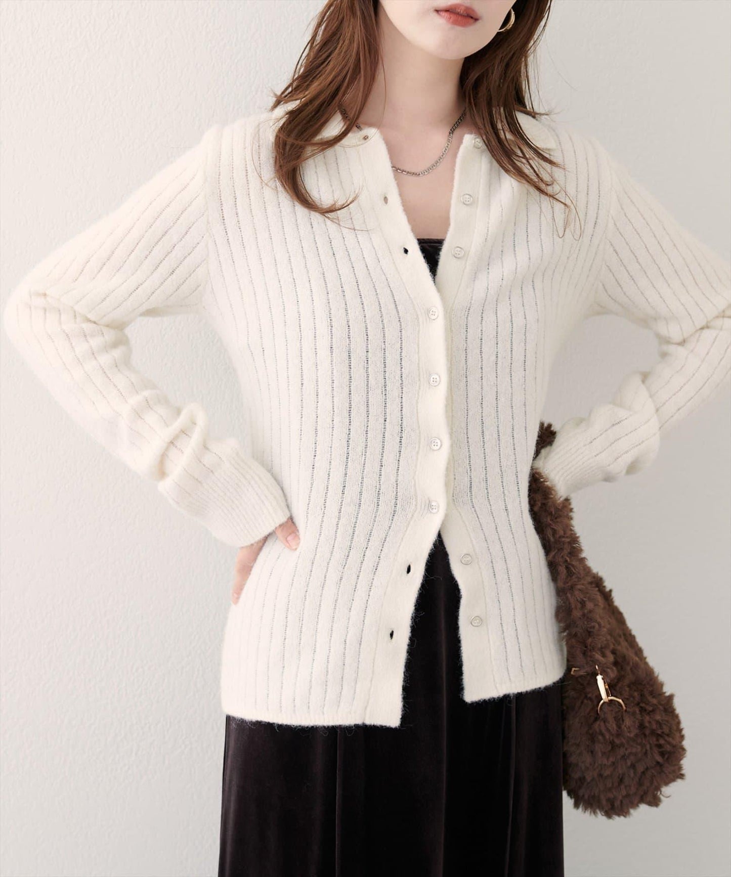 仿馬海毛翻領針織衫