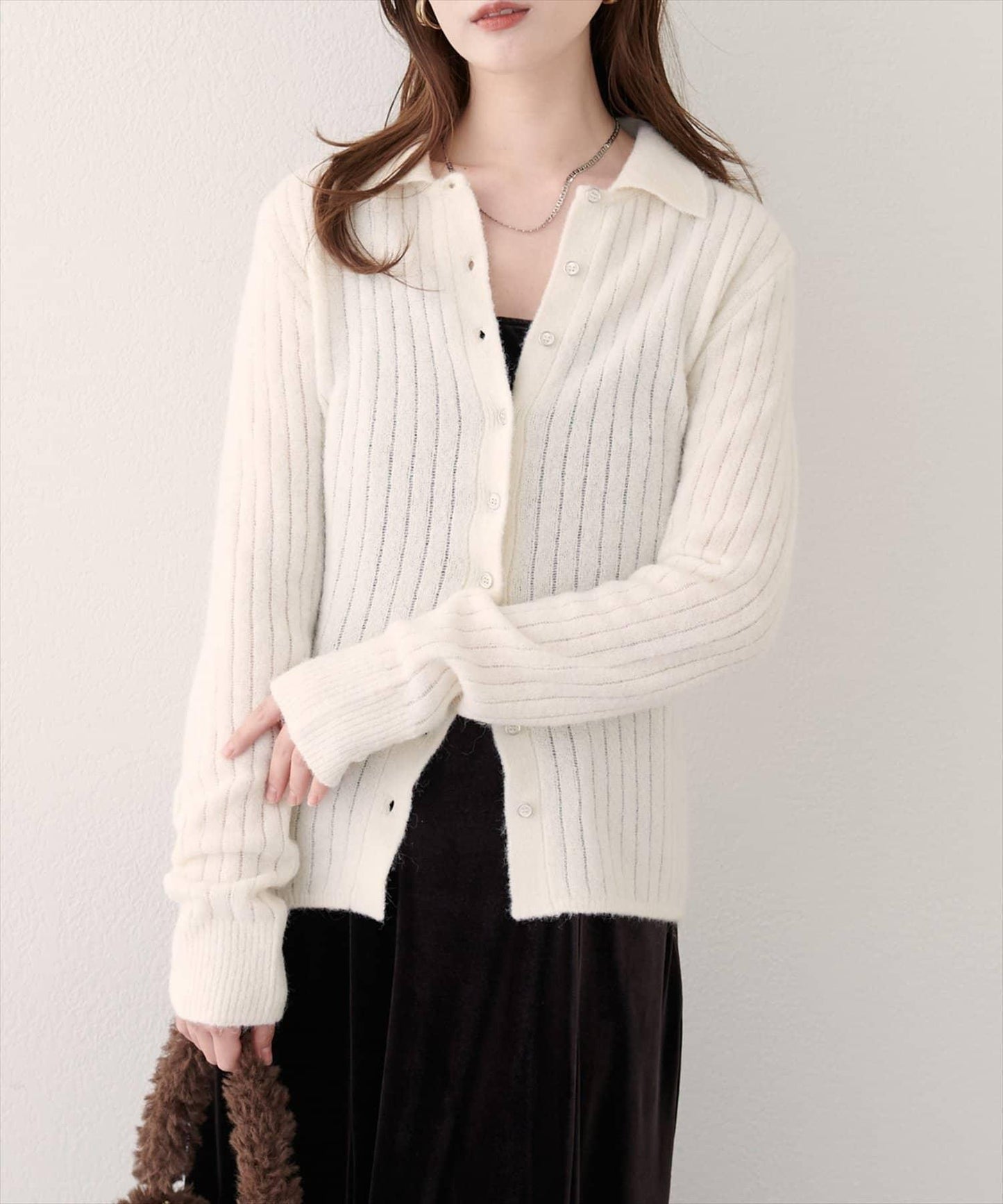 仿馬海毛翻領針織衫