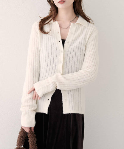 仿馬海毛翻領針織衫