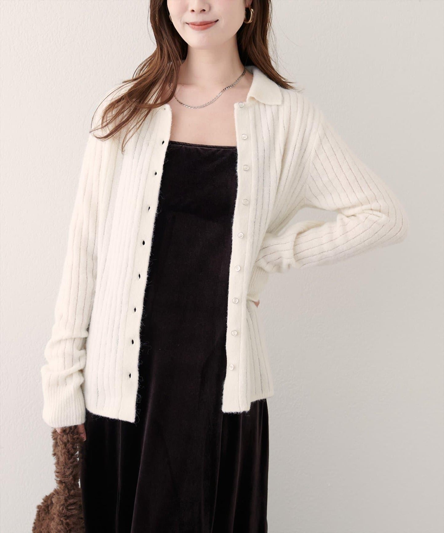 仿馬海毛翻領針織衫