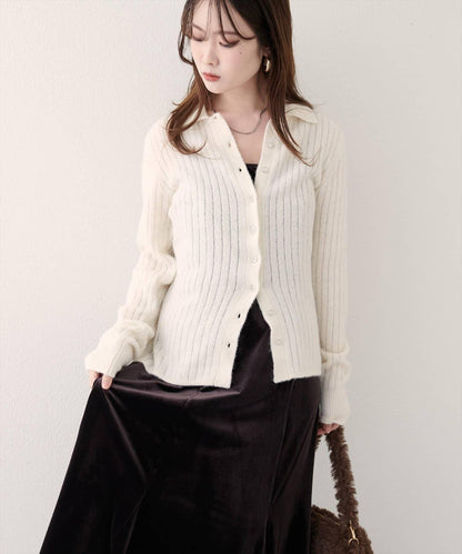 仿馬海毛翻領針織衫