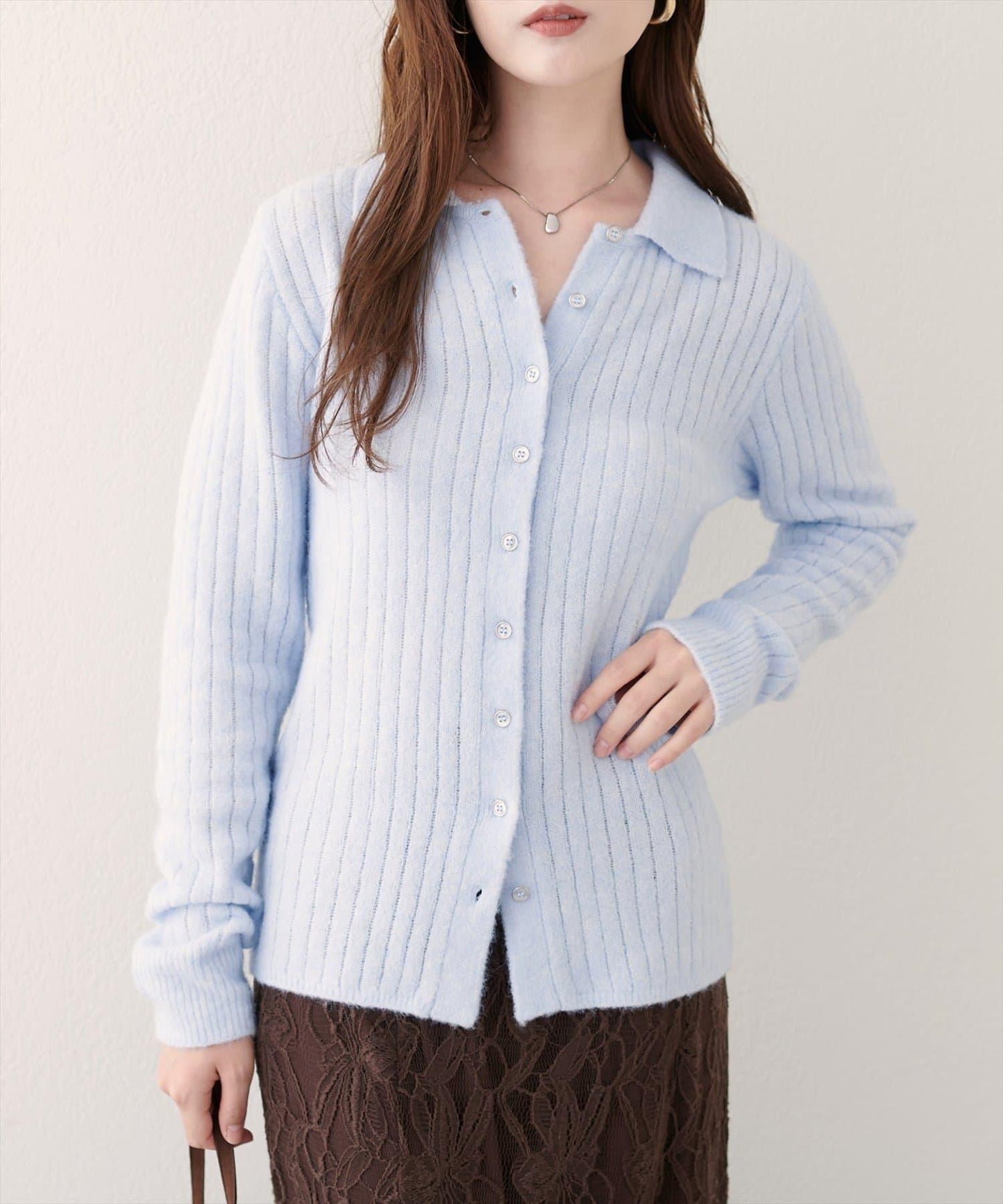 仿馬海毛翻領針織衫