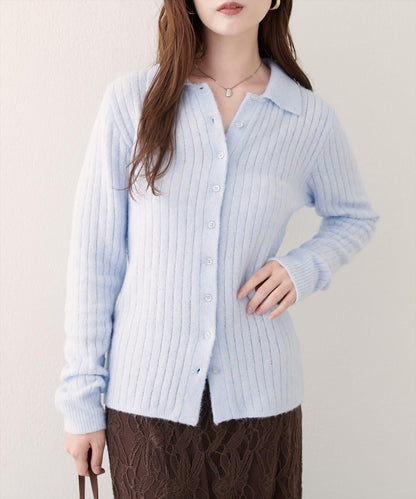 仿馬海毛翻領針織衫