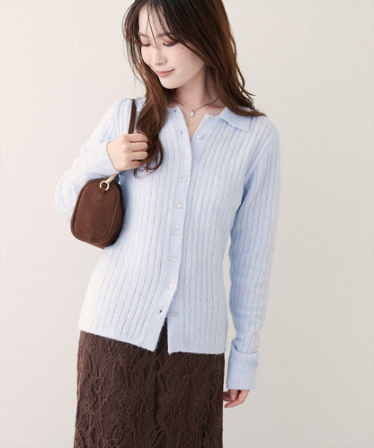 仿馬海毛翻領針織衫