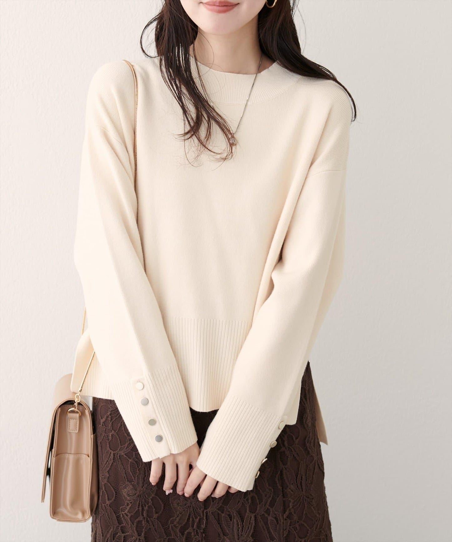立領袖口扣寬鬆針織衫