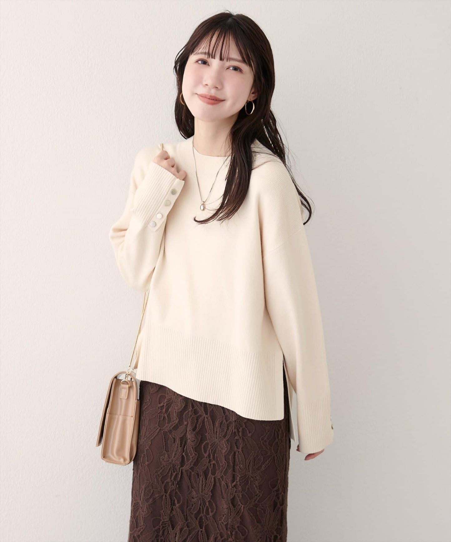 立領袖口扣寬鬆針織衫