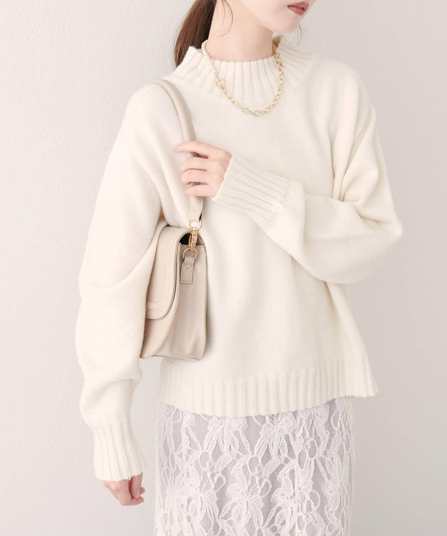 羊毛&再生聚酯短款針織套頭衫