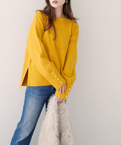 立領袖口扣寬鬆針織衫