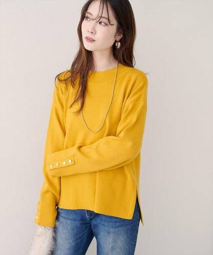 立領袖口扣寬鬆針織衫