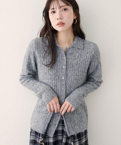 仿馬海毛翻領針織衫