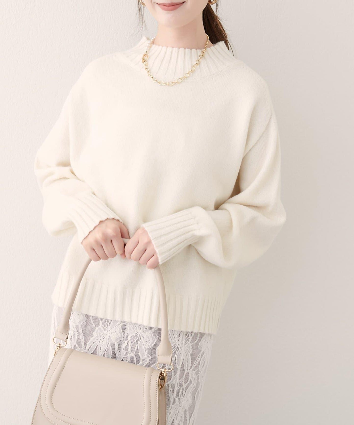 羊毛&再生聚酯短款針織套頭衫