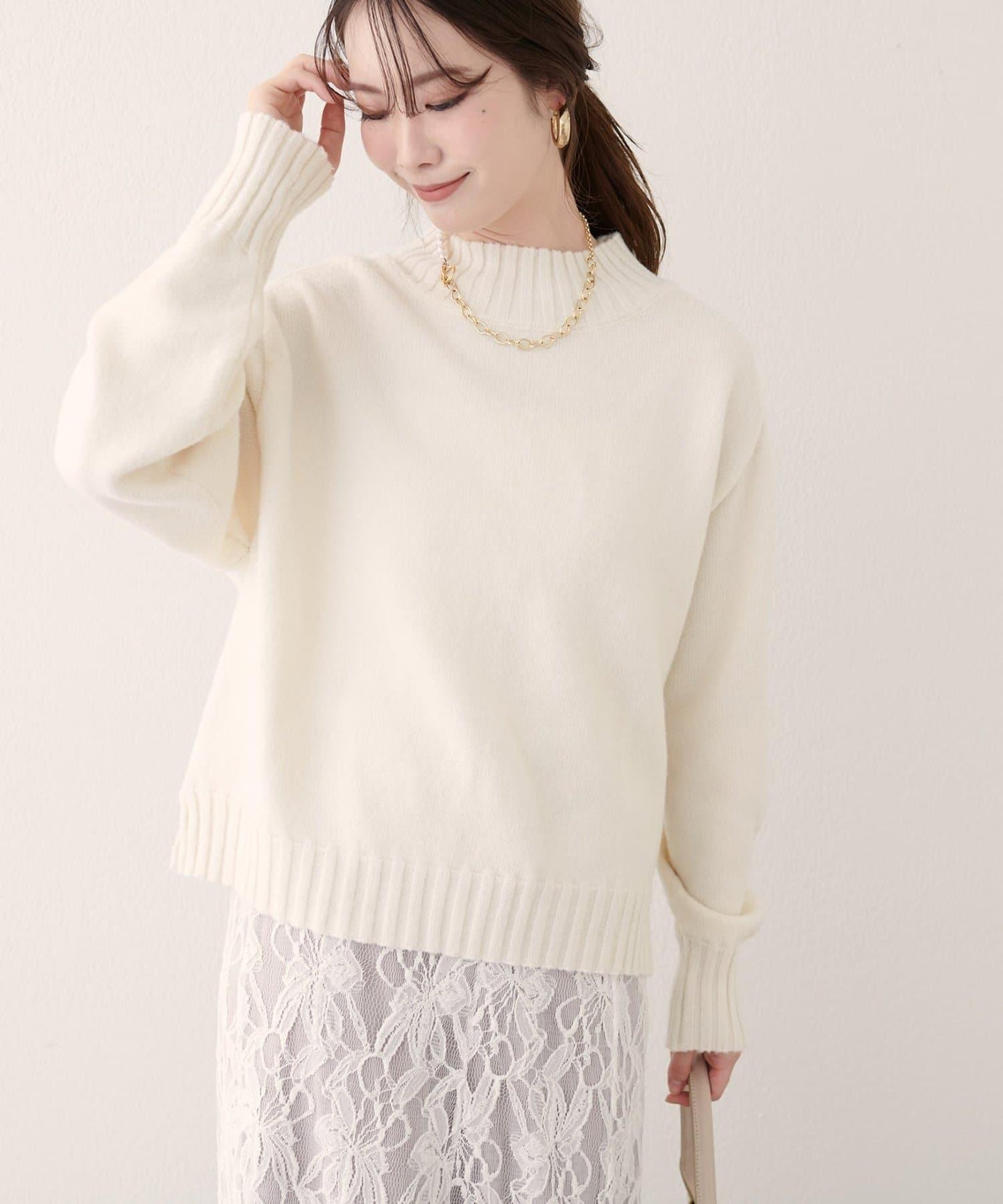 羊毛&再生聚酯短款針織套頭衫