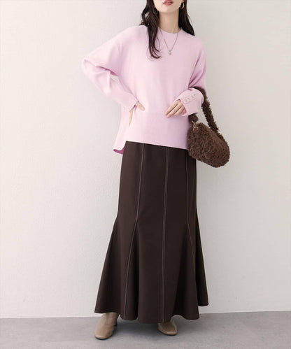 立領袖口扣寬鬆針織衫