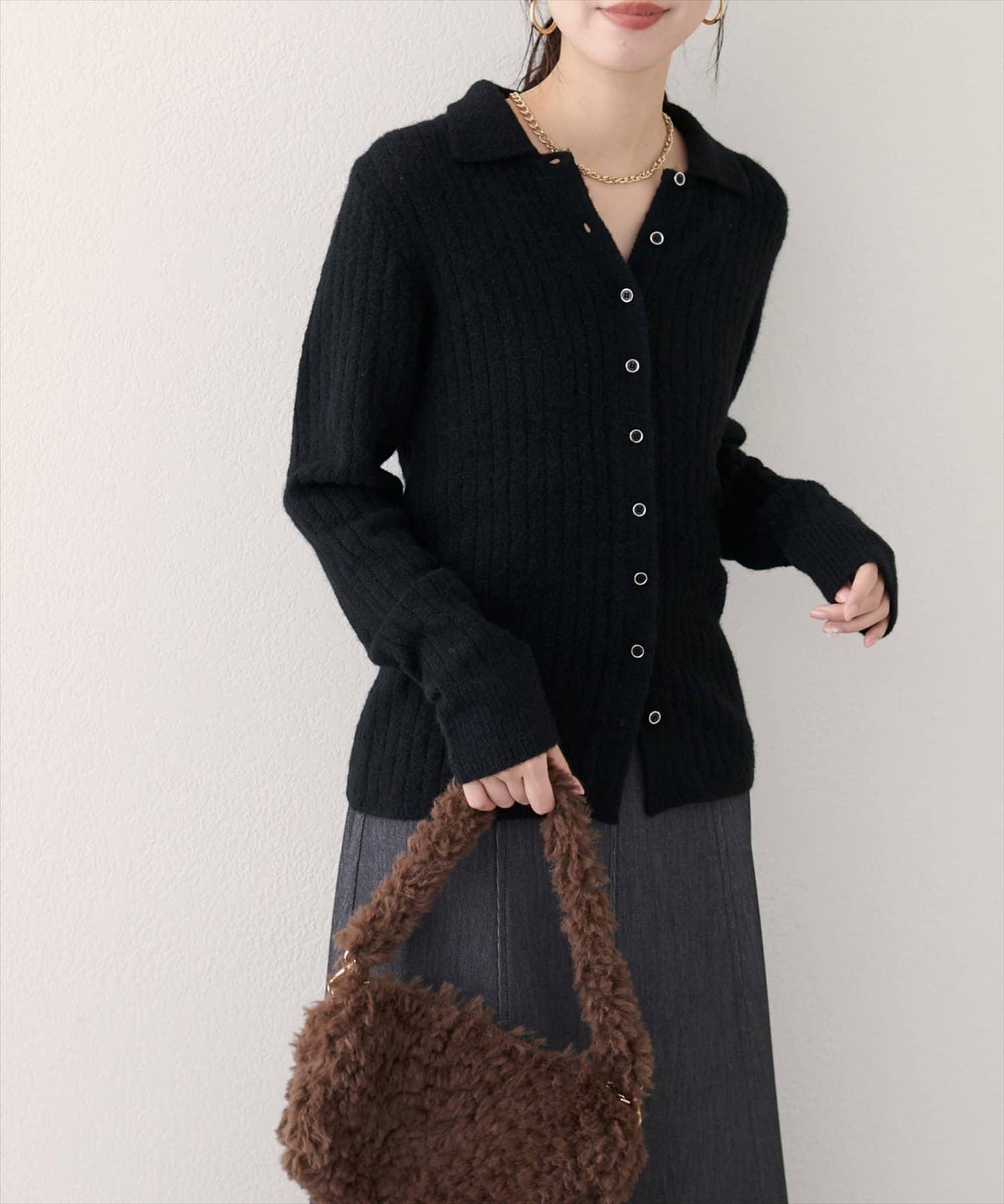 仿馬海毛翻領針織衫