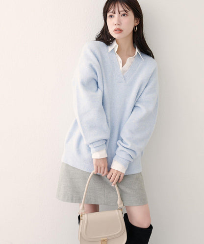 V領針織套頭衫