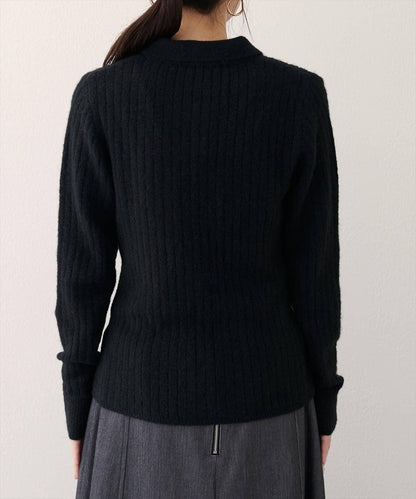 仿馬海毛翻領針織衫