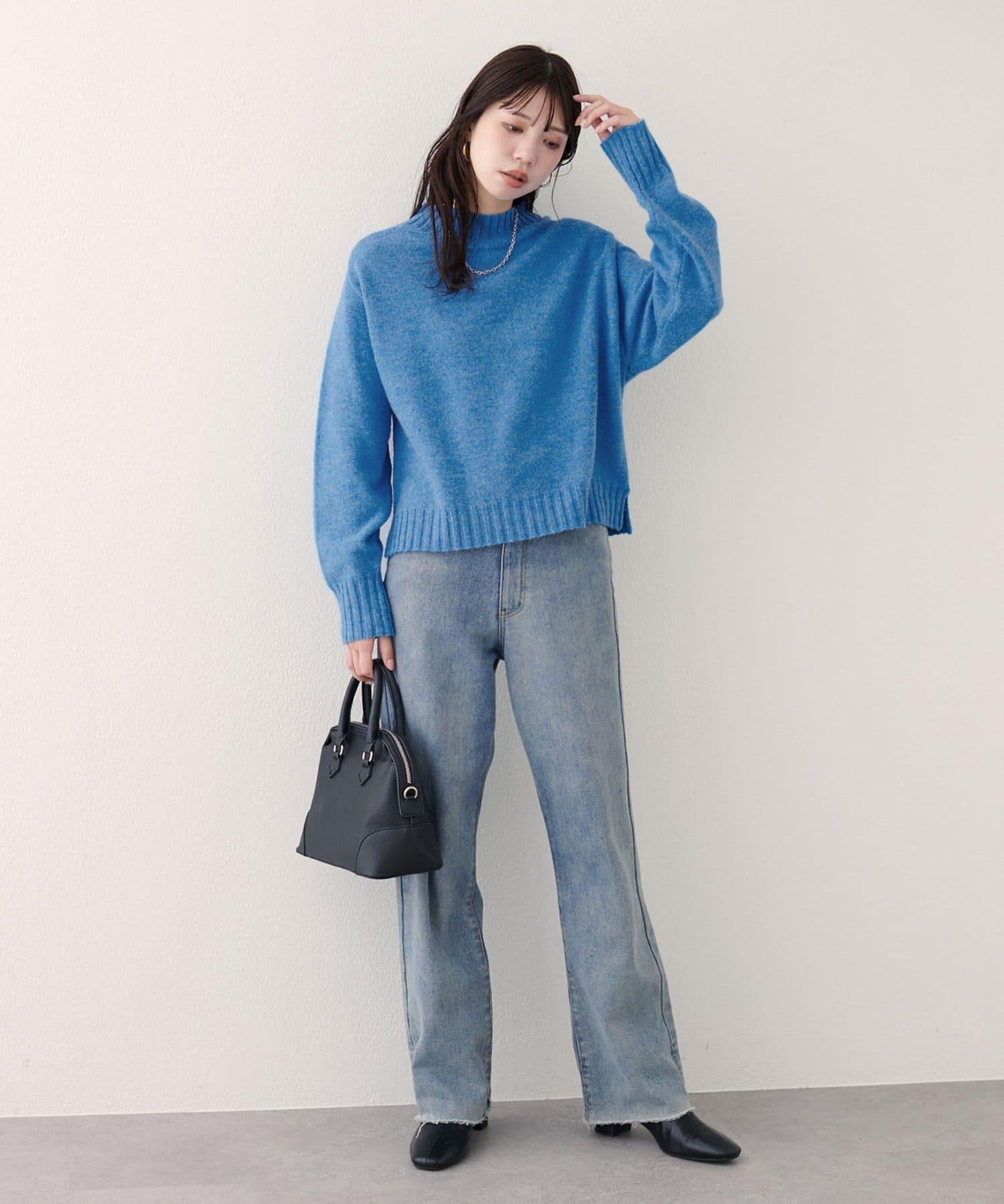 羊毛&再生聚酯短款針織套頭衫