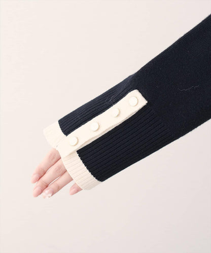 立領袖口扣寬鬆針織衫