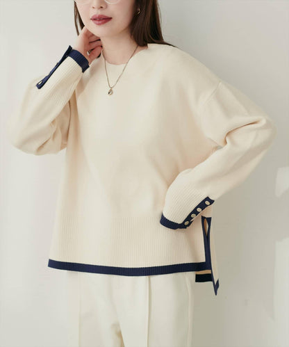 立領袖口扣寬鬆針織衫