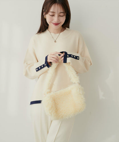 立領袖口扣寬鬆針織衫