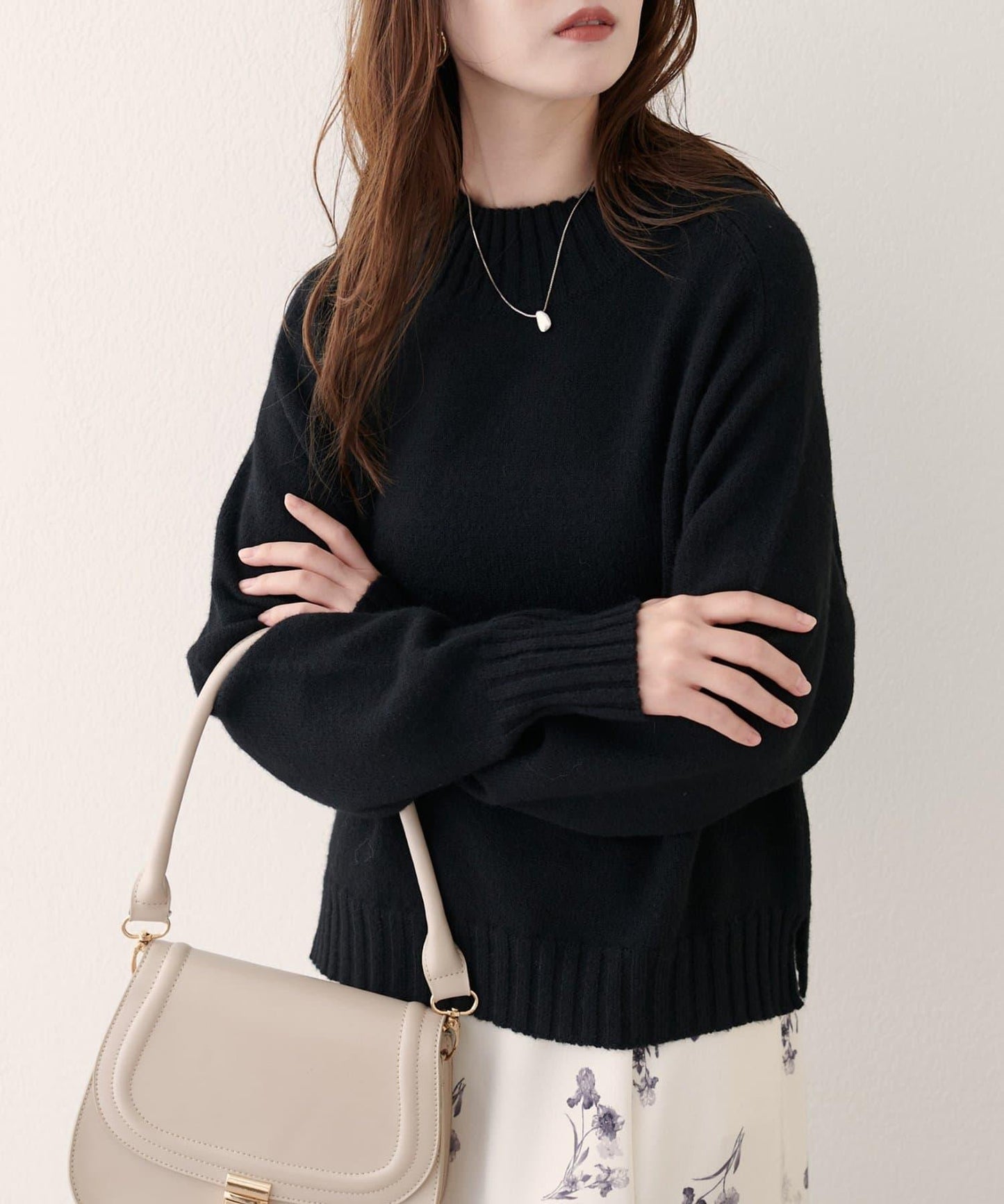 羊毛&再生聚酯短款針織套頭衫