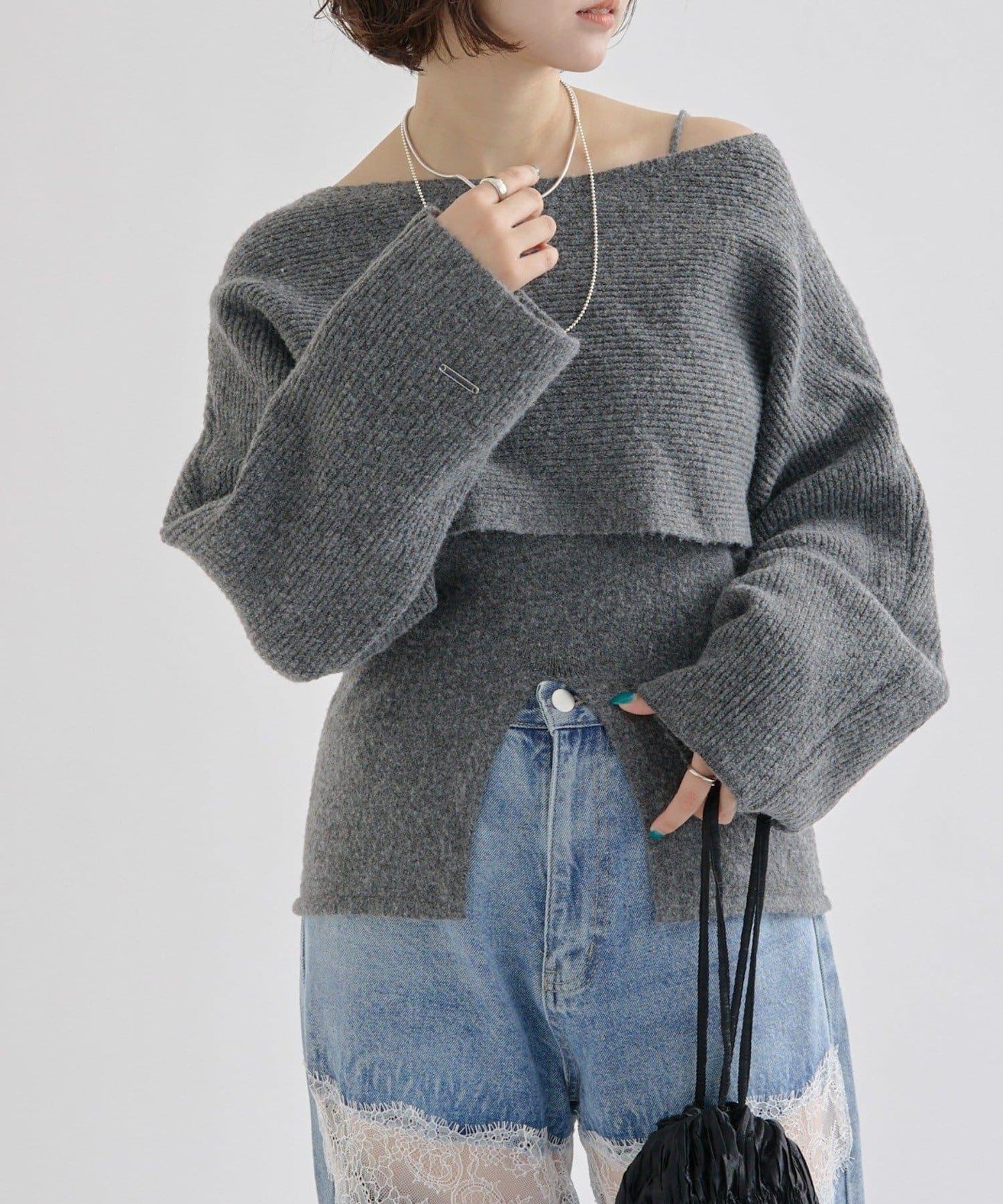 交叉針織開叉吊帶套裝