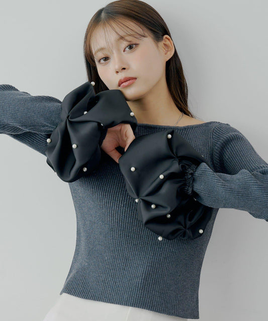 【SALON by Chico】泡泡袖珍珠裝飾針織衫