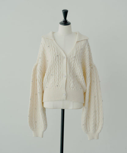 【SALON by Chico】花卉水鑽翻領寬鬆針織開衫