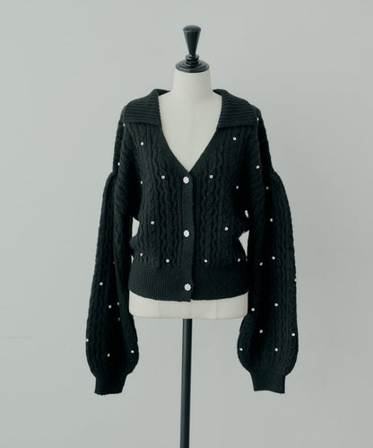 【SALON by Chico】花卉水鑽翻領寬鬆針織開衫