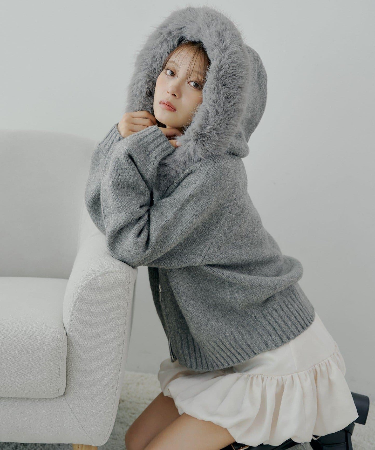 【SALON by Chico】可拆卸毛絨寬鬆雙拉鍊針織開衫