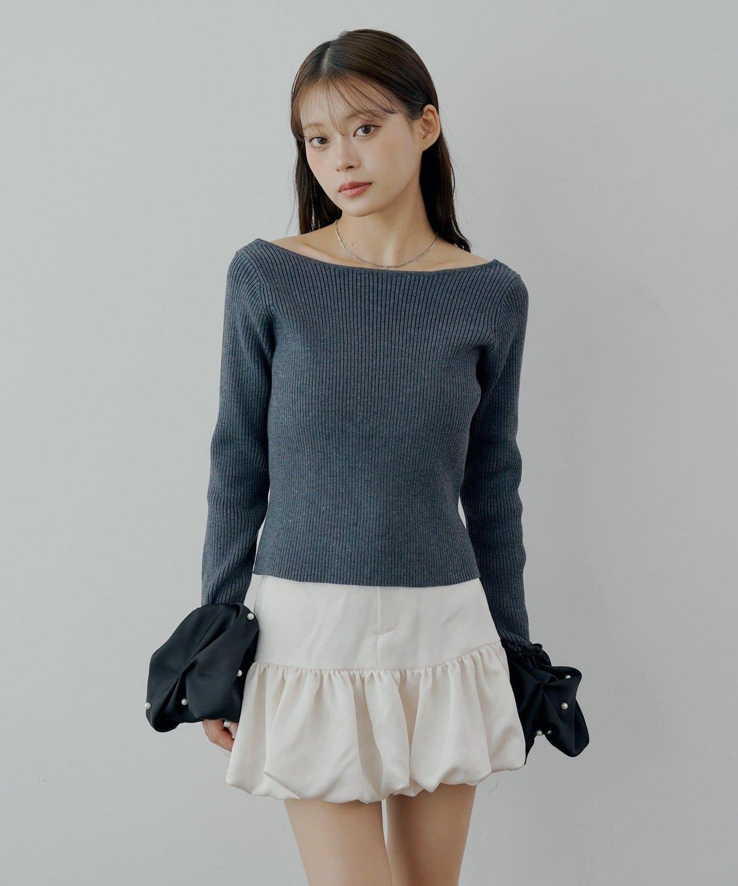 【Chico】泡泡珍珠袖針織衫