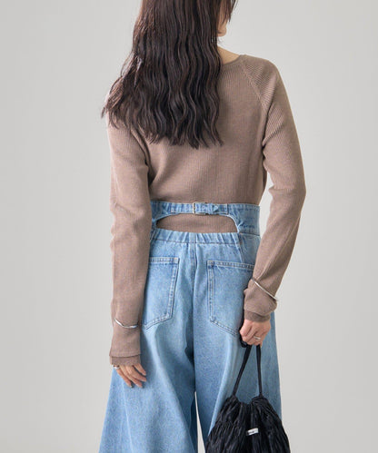 帶飾牌圓領羅紋針織衫