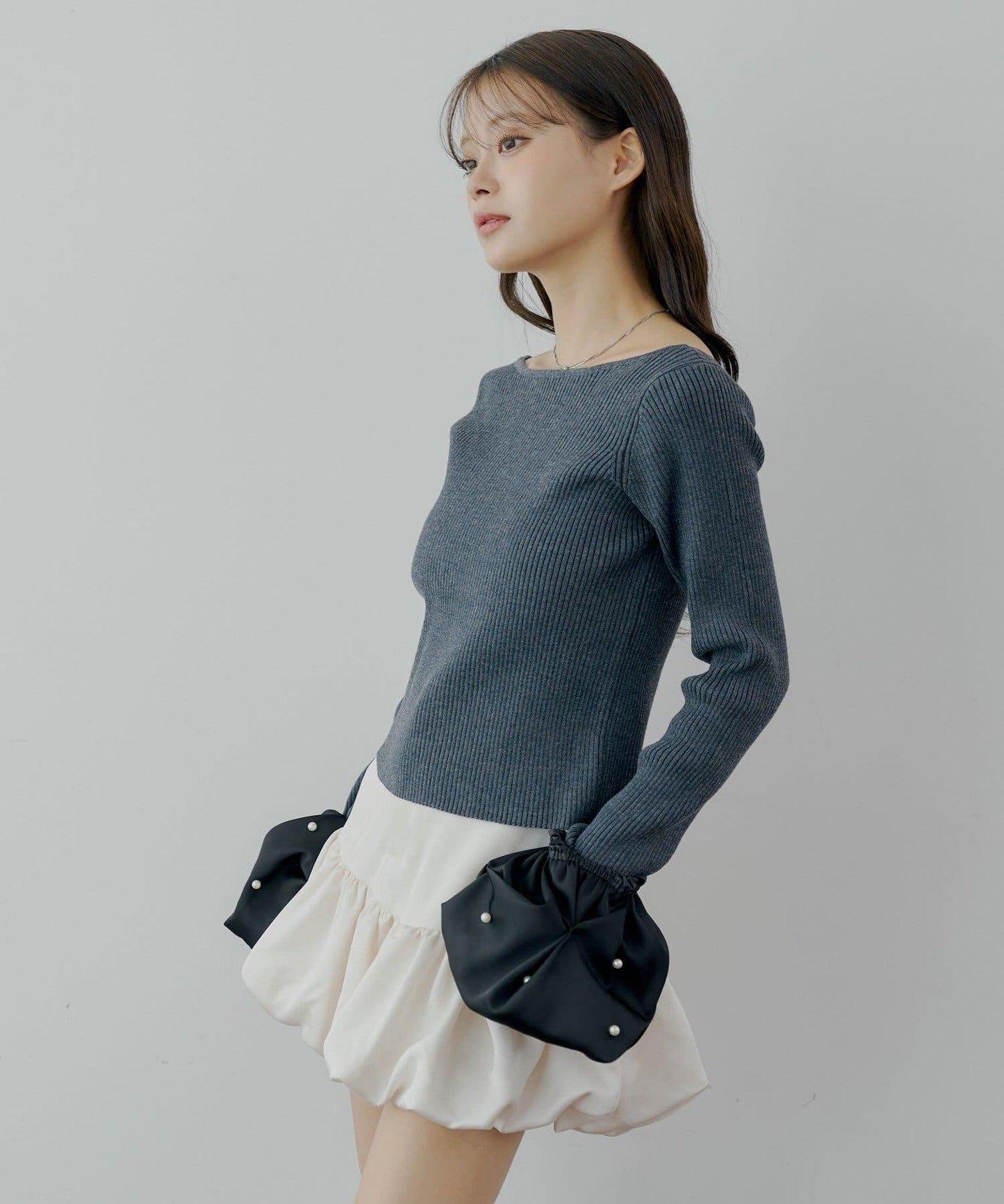 【Chico】泡泡珍珠袖針織衫