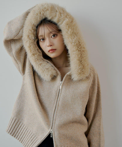 【SALON by Chico】可拆卸毛絨寬鬆雙拉鍊針織開衫