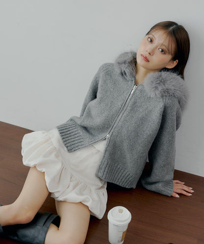 【SALON by Chico】可拆卸毛絨寬鬆雙拉鍊針織開衫