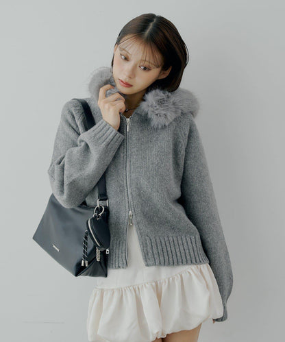 【SALON by Chico】可拆卸毛絨寬鬆雙拉鍊針織開衫