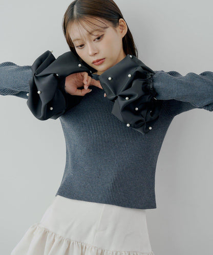 【Chico】泡泡珍珠袖針織衫