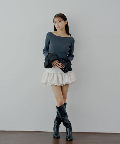 【Chico】泡泡珍珠袖針織衫