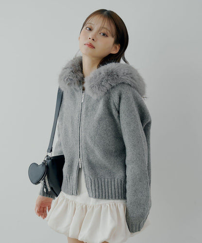 【SALON by Chico】可拆卸毛絨寬鬆雙拉鍊針織開衫