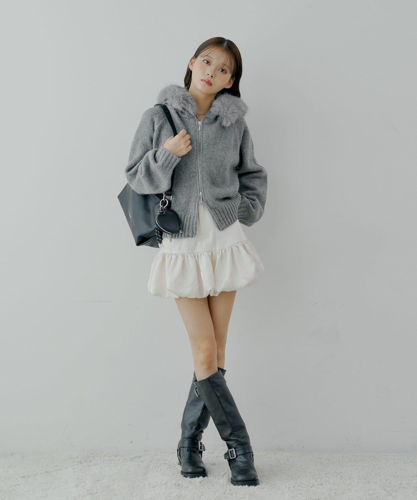 【SALON by Chico】可拆卸毛絨寬鬆雙拉鍊針織開衫