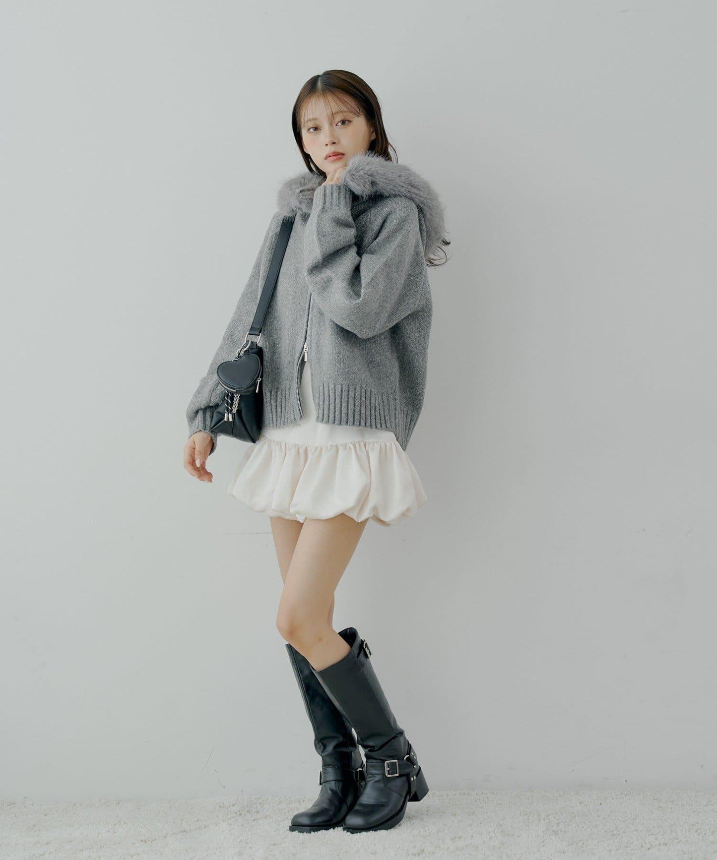 【SALON by Chico】可拆卸毛絨寬鬆雙拉鍊針織開衫