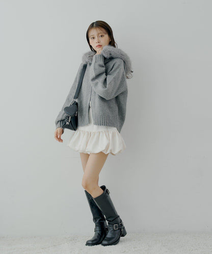 【SALON by Chico】可拆卸毛絨寬鬆雙拉鍊針織開衫